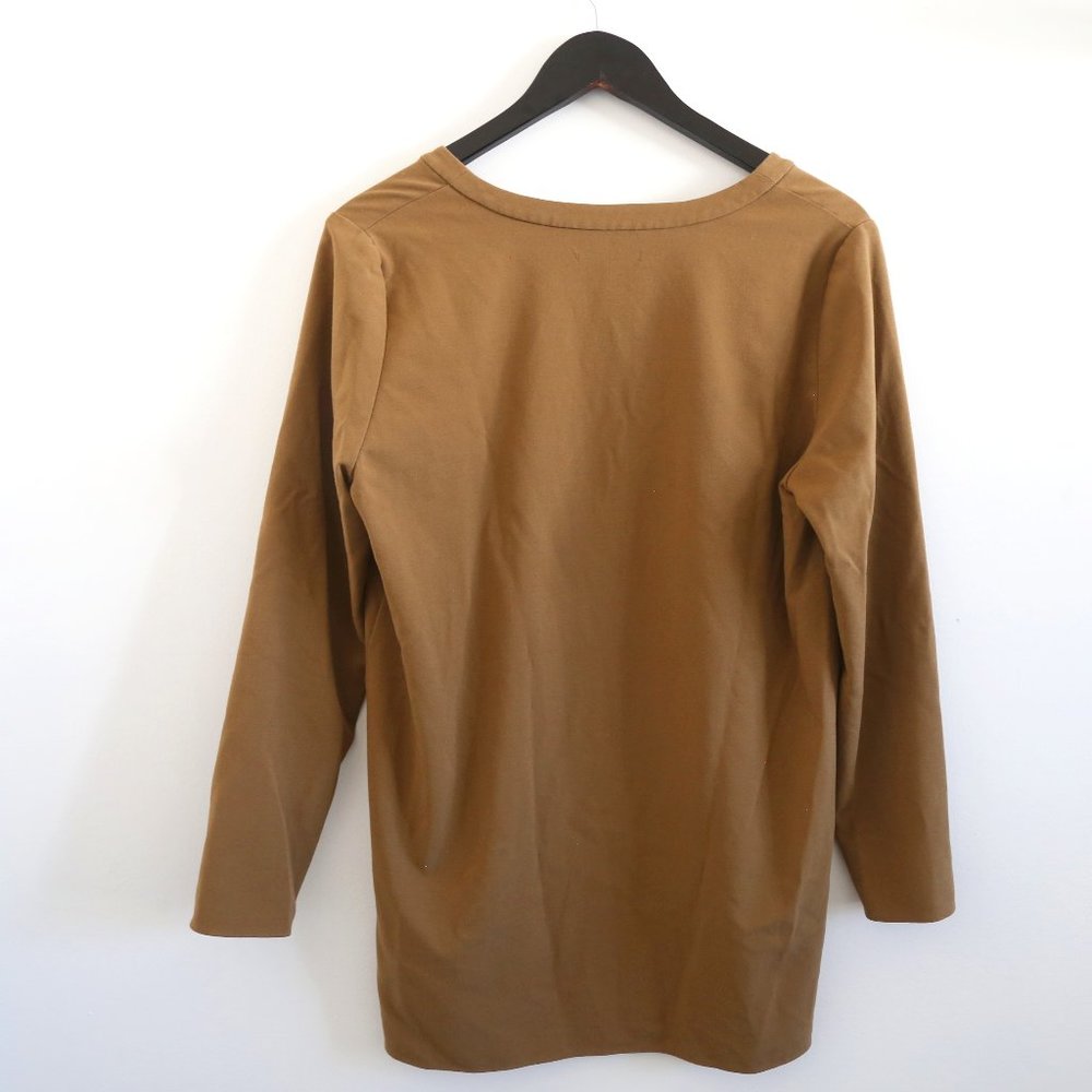 OAK + FORT High Low Tan Blouse W/ Neckline Slit - Picture 4 of 4